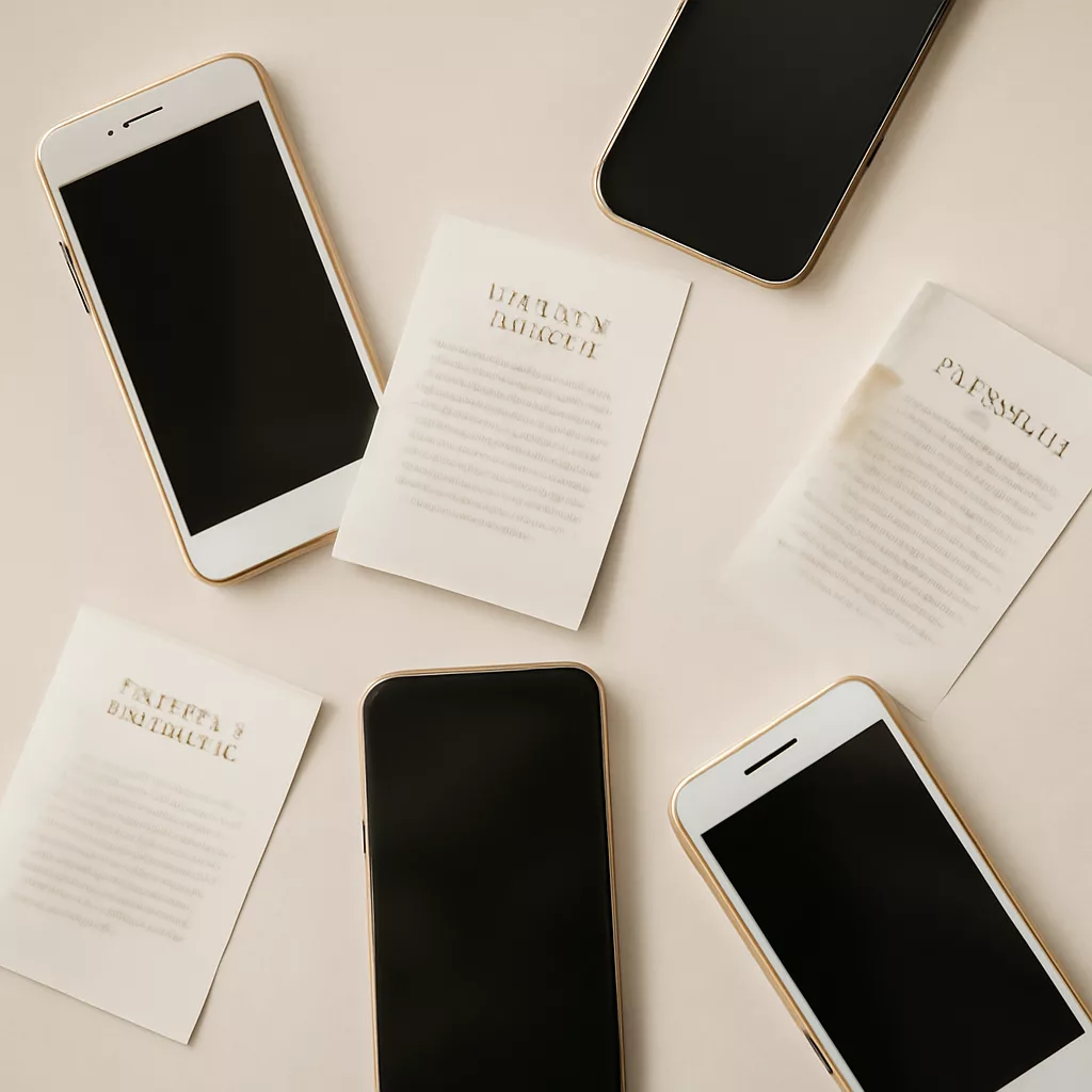 Pantalla de móvil con mensajes de lectores desenfocados, sin texto legible
